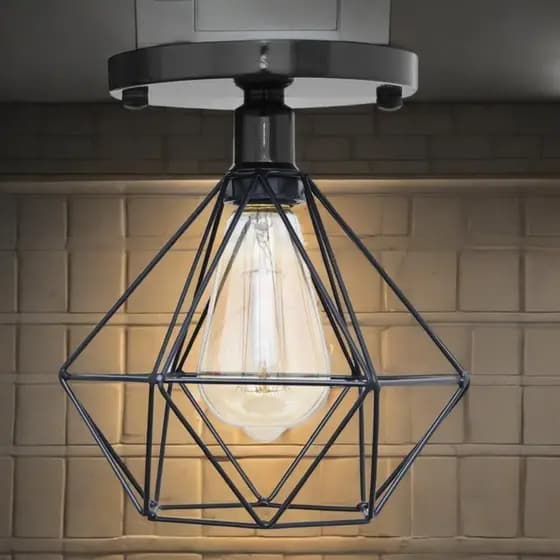 Lustre Teto Plafon Industrial Aramado Diamante Luminária pendente
