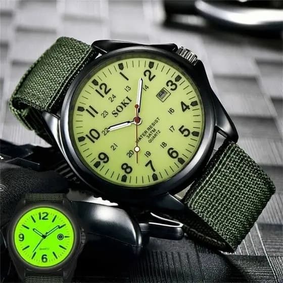 SOKI Moda Casual Masculino Rel贸gio imperme谩vel Brilhante Rel贸gio Desportivo de Nylon Quartzo