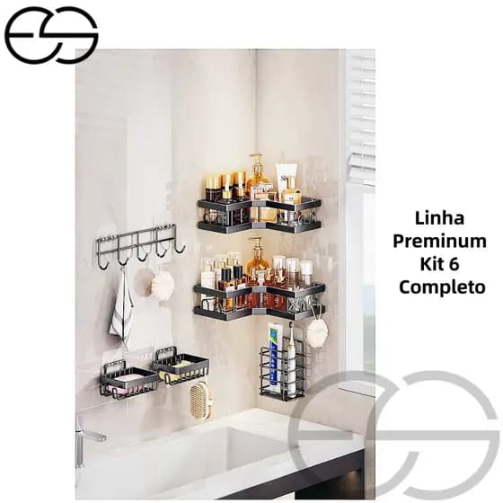 Kit 6 Banheiro Canto Prateleira Sabão Suporte Shampoo De Armazenamento Sem Furo Chuveiro Suporte