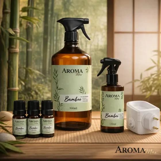 Kit Água Perfumada Bamboo 1,5L AromaMax Multiuso Tecidos Quartos Salas Banheiros Cama Lençol Mesa