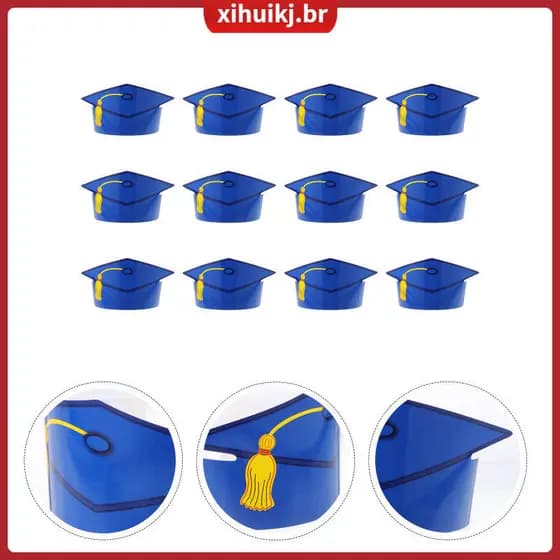 🎉 12Peças Chapéus Para Formatura De Papel Azul Decorativo