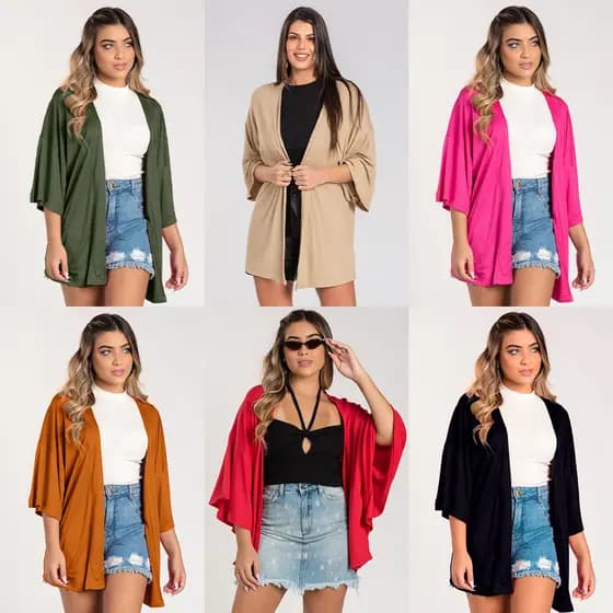 Kimono Cardigan Feminino Manga 3/4 Soltinho Viscose Blogueirinha Terceira Peça -Casaquinho Feminino Versátil