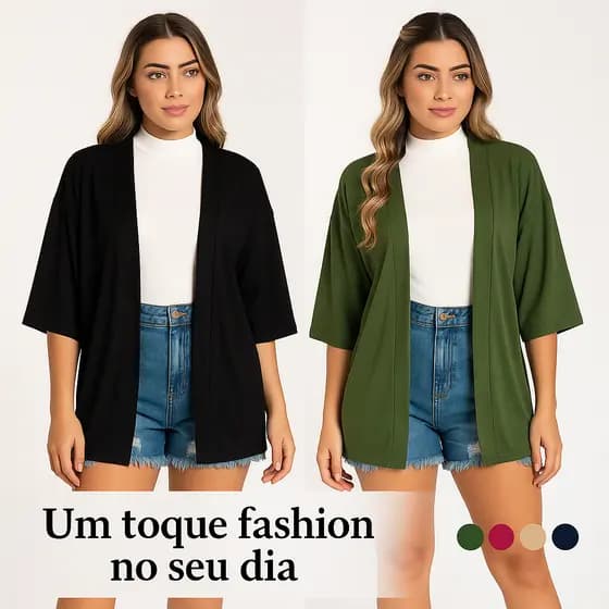 Kimono Feminino Soltinho Manga 3/4 Look Cardigan Viscose Leve Saída de Praia Estilosa Terceira Peça
