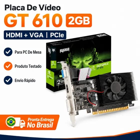 Placa De Vídeo GT610 2GB DDR3 HDMI VGA Para PC Gamer Office