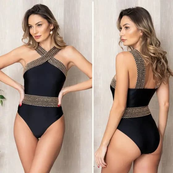 biquíni cintura alta/biquíni feminino/moda praia sensual maiô de ponto cruz bordado dourado/biquini de fita swimsuit mai