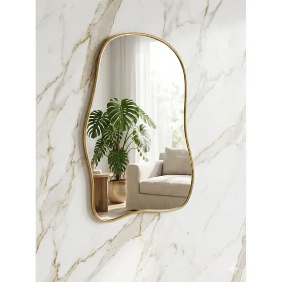 Espelho Orgânico Moldura Gold 60X40 Espelho de parede Banheiro, Lavabo, sala, quarto Espelho de Luxo