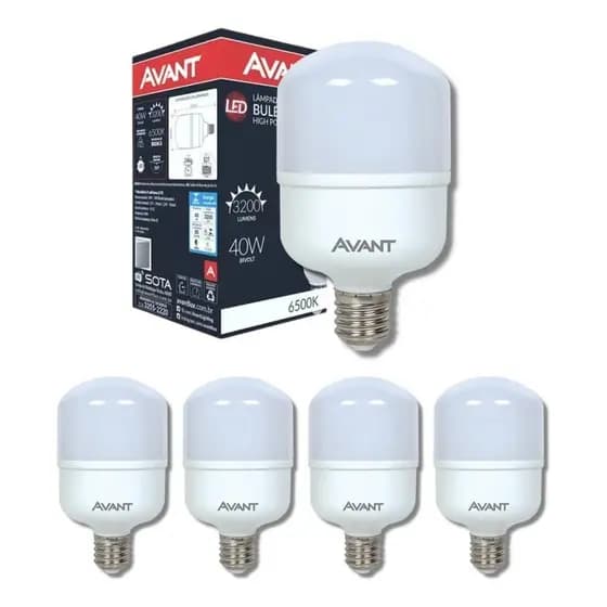 Kit 5 Lâmpadas Led Bulbo Alta Potência Branco Frio 6500k e27 20w 30w 40w 50w Avant Original