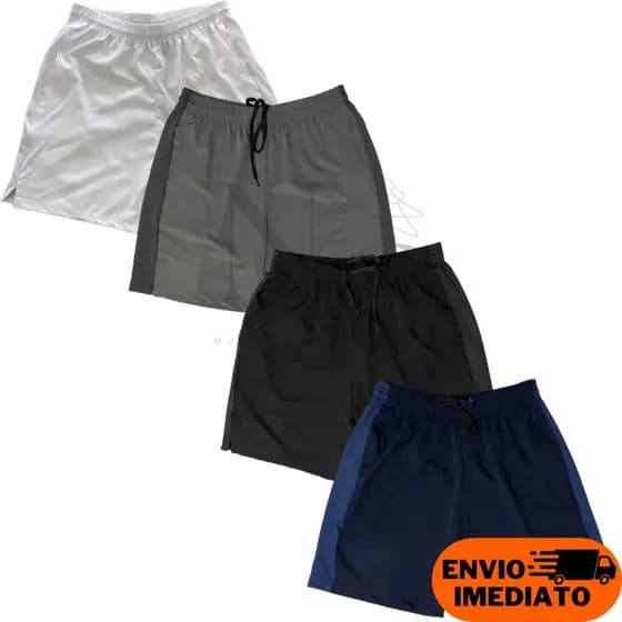 KIT 4 Shorts Academia Masculino Kit Bermudas Tactel Elastano com Dry Fit
