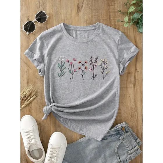 Camiseta Unissex Com Estampa Floral 100% Algodão Verão Premium Blusinha Feminina Basica Estilosa