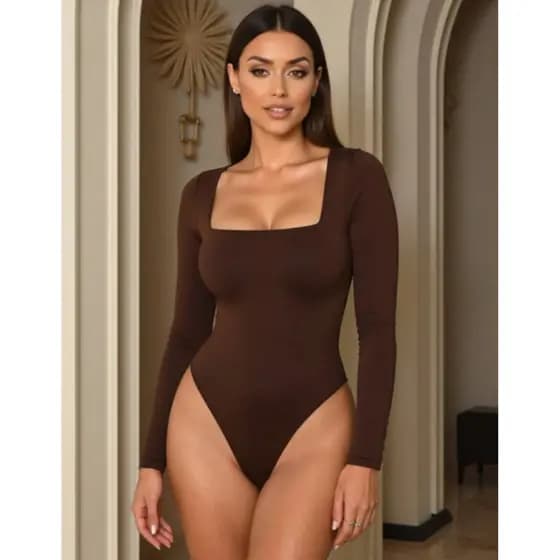 Body Feminino Manga Longa Decote Quadrado Suplex Justo, Modela o corpo, Balada, Casual Dia a Dia!!!