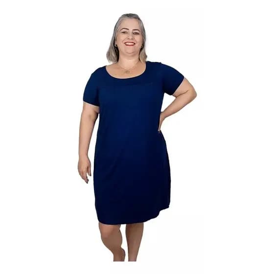 Vestido Feminino Plus Size Midi Manga Curta Moda Evangelica