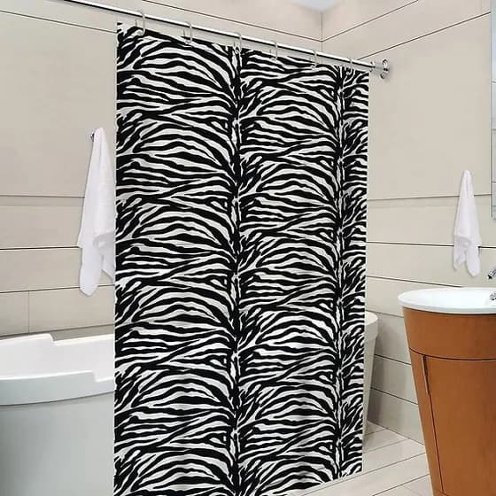 Cortina Box Banheiro Chuveiro c/Gancho Zebra Estampada Antimofo Impermeável Resistente 100% PVC