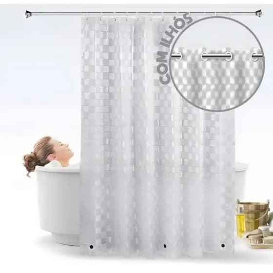 Cortina Box Banheiro Chuveiro c/Gancho Estampada 3D Translucida Antimofo Impermeável 100% PVC