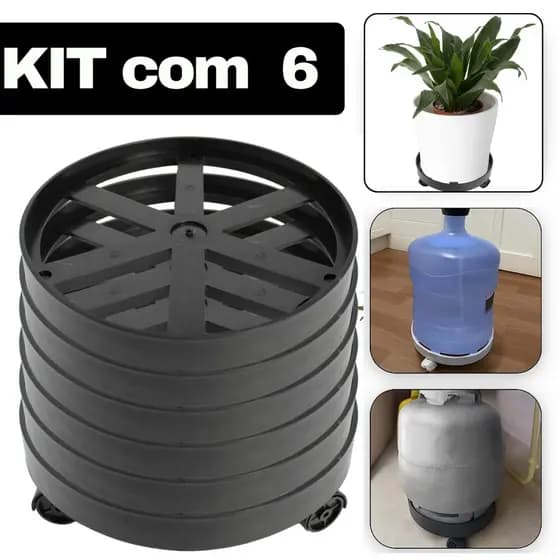 6 Suportes Plástico para Botijão de Gás Planta Galão de Água Base Resistente com Rodinha Giratória