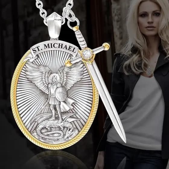 Colar de Mitologia Ocidental São Miguel Anjo Fé Amuleto Jóias Colar