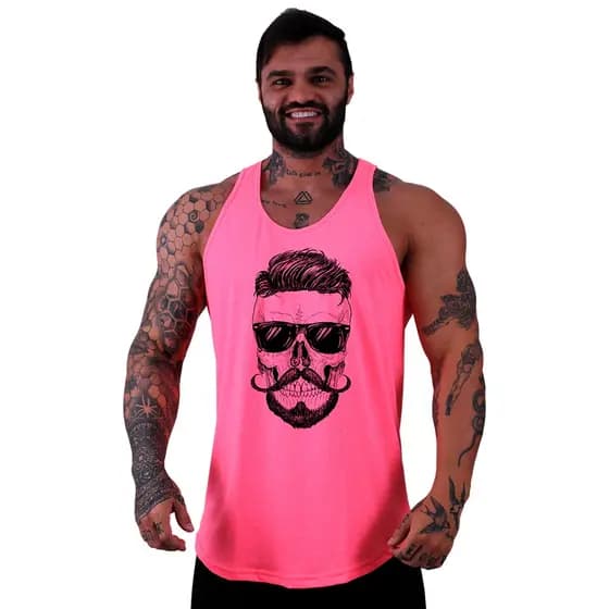 Regata Longline MXD Conceito Caveiras Bigode Cachimbo Peças Boné Academia Musculação Casual Estampas