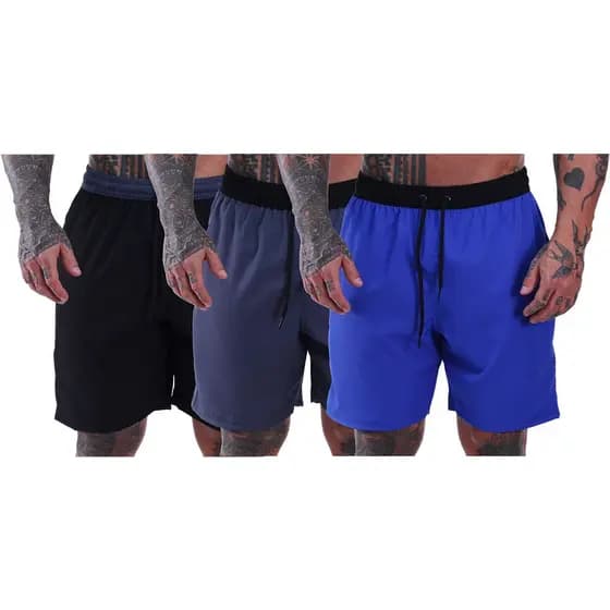 Kit 3 Bermuda de Tactel com Elastano Masculino MXDConceito 3 Bolso Lisa Cord茫o Refor莽ada Preta Cinza