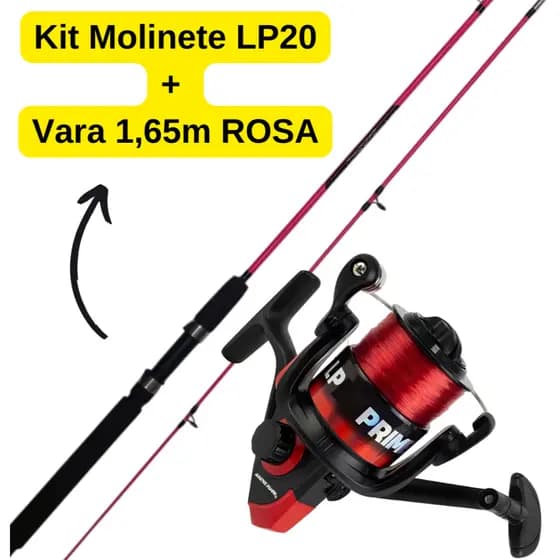 Kit de Pesca Esportiva Molinete Albatroz LP20 com Linha - Vara CMIK Rosa 1,65m