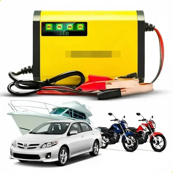 Carregador de Bateria 12V Automotivo e Moto 300Ah Inteligente Portátil e Carga Lenta 2A