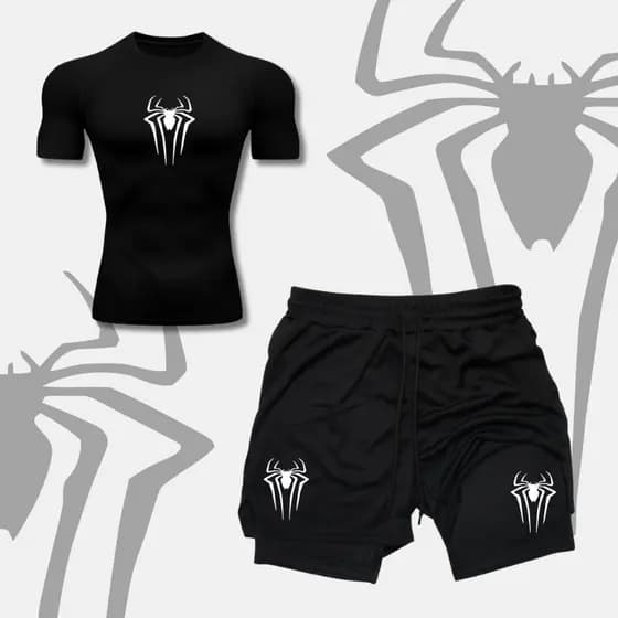 Kit Treino Academia Gym Camiseta Compressao E Short 2 em 1 Compressao spider aranha streetware