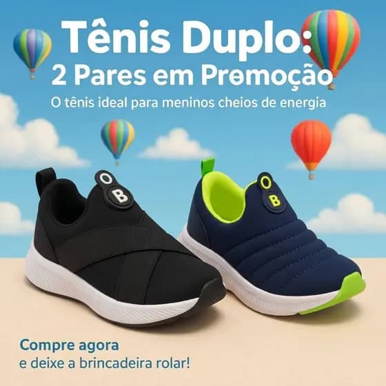 Kit 2 Pares Tênis Infantil Minimalista Confortável Solado Baixo - Promoção Envio Imediato
