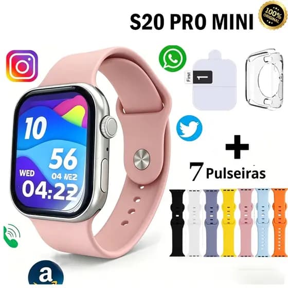 Relógio Smartwatch S20 PRO MINI 38MM Série 10 Bluetooth Call Cardíaca Monitoramento NFC GPS Chat GPT Esportivo Smartwat