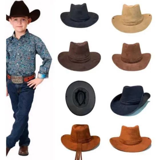 Chapéu Cowboy Infantil Camurça Country Festas Junina 2 ate 6 Anos