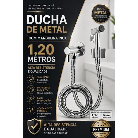 Ducha Higienica De Metal 1,20 Metros, Duchinha De Mao, Bide De Inox Para Banheiro