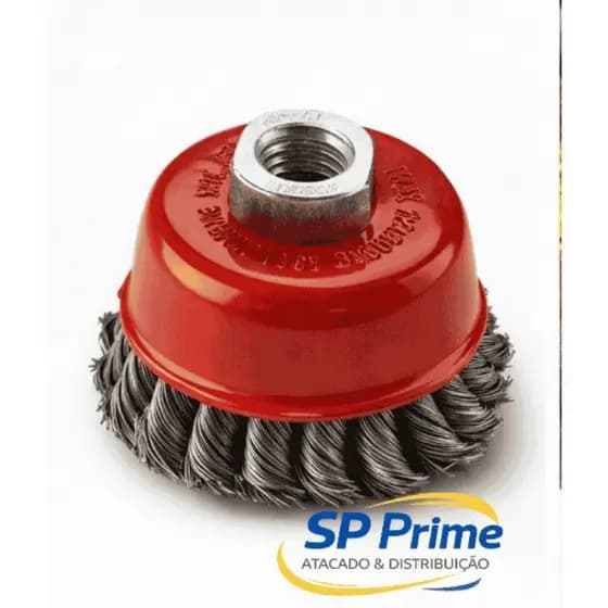 Escova de Aço Copo 75mm M14 Fio Trançado Profissional para Esmerilhadeira Remoção de Ferrugem