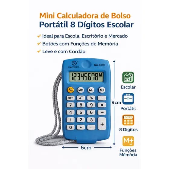 Mini Calculadora De Bolso 8 Dígitos com Cordão Portátil