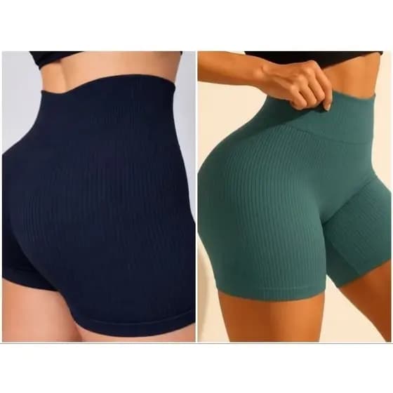 Shorts feminino canelado sem costura sem tranparencia de cintura alta academia e treinos