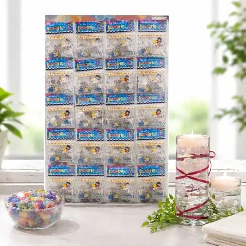 Bolinhas De Gel Cresce Na Água, Grânulos Transparente Cartela com 24 Saquinhos, Decoração.