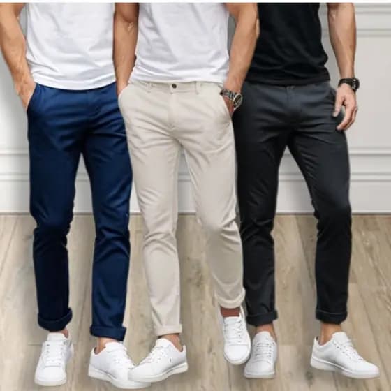 Kit 3 Calças Sarja Masculina Slim Fit Esporte Fino Algodão