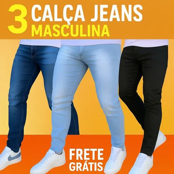 kit calças jeans masculina com lycra skinny confortavel para o dia dia Original promoção