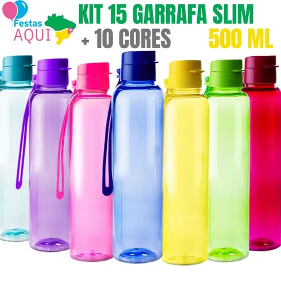 Kit 15 Garrafa Squeeze Slim- 500ml