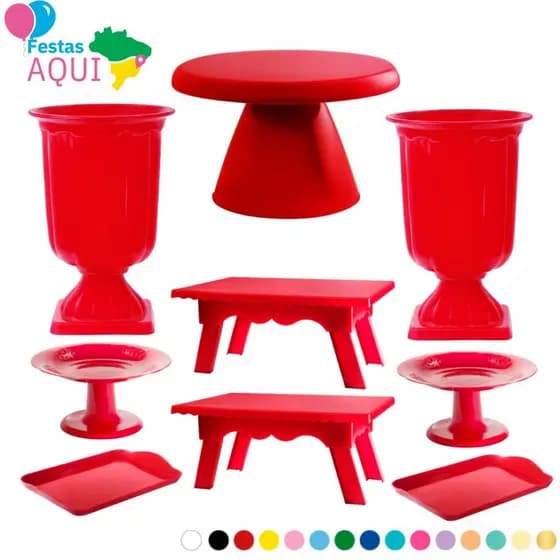 1- Boleira Cogumelo 17x11, 2 Vaso Grego, 2 Mini Cake, 2 Mesinha, 2 Band 20x13