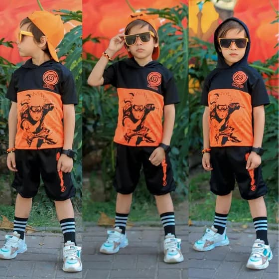 Conjunto Infantil Masculino Naruto Roupa de Menino Verão em Dry Fit Camisa e Short Confortável Lançamento Moda Kids