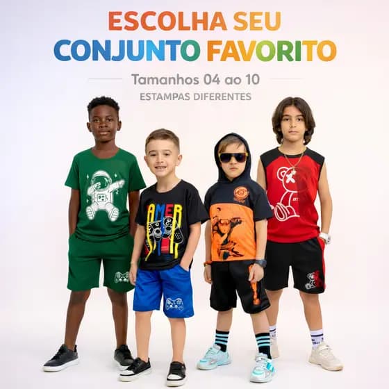 Conjuntos Infantil Menino Diversos Estiloso Verão Camiseta e Bermuda Juvenil Duas Peças Criança Veste Do 04 aos 10 anos