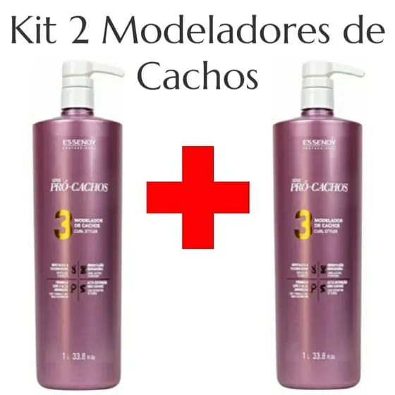 Kit 2 Modelador Pro Cachos 1L Essendy - Para cabelos crespos cacheados ondulados Alta Definição de Cachos, Hidrata e Rev