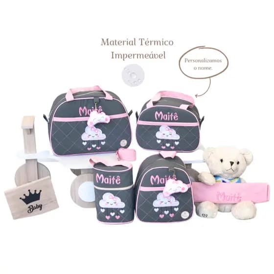 Kit Bolsa Maternidade Nuvem Chuva de Benção Personalizada Menina Menino Luxo Térmica