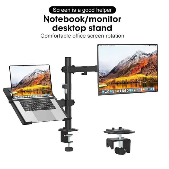 Suporte Duplo Articulado De Mesa Para Monitor E Notebook E 2 Minito 3 Monito