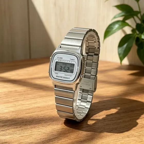 1. Relógio Digital Vintage Feminino Masculino - Pulseira de Aço Inoxidável, À Prova de Respingos, Com Alarme e Lume Notu