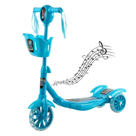 Patinete Infantil Azul Menino 3 Rodas com Led Som e Cesta