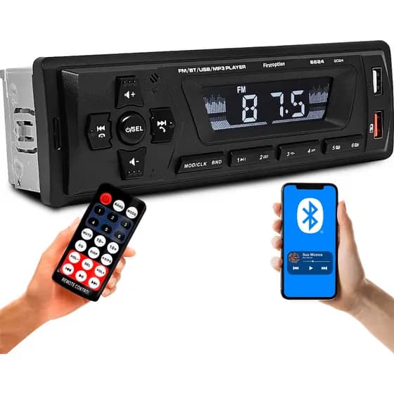Rádio MP3 Player Bluetooth 1 Din Universal Som Automotivo USB LED First Option 6624