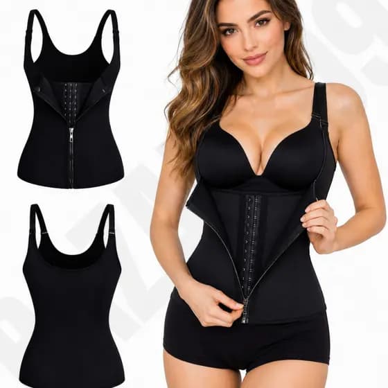 Cinta Modeladora Feminina com Zíper e Dupla Compressão Ajustável para Redução de Cintura e Barriga