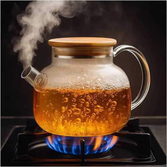Chaleira De Vidro Tampa De Bambu 1 Litro Ideal Para Usar no Fogo