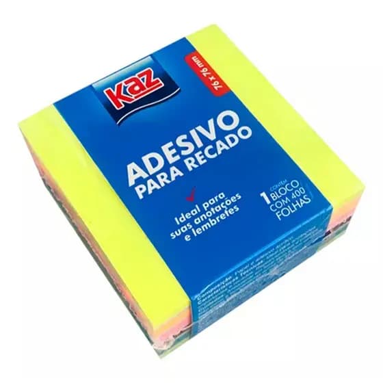 Bloco De Notas Adesivo Recado 76x76mm 6cores Neon 400 Folhas Cor Amarelo Laranja Rosa Roxo Azul Verde