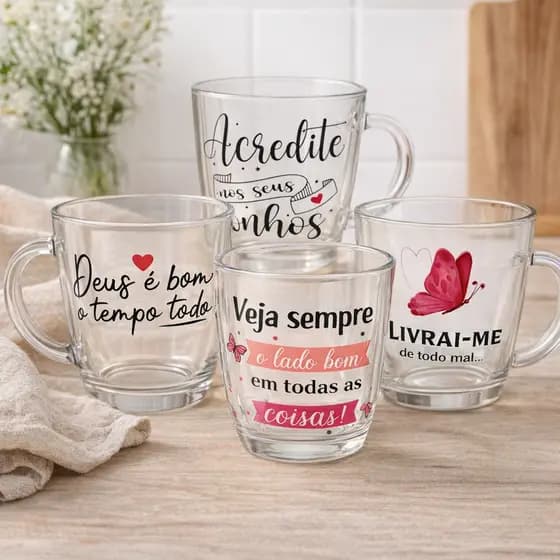 Caneca De Vidro Com Frase Motivacional Elegante Sofisticada Transparente
