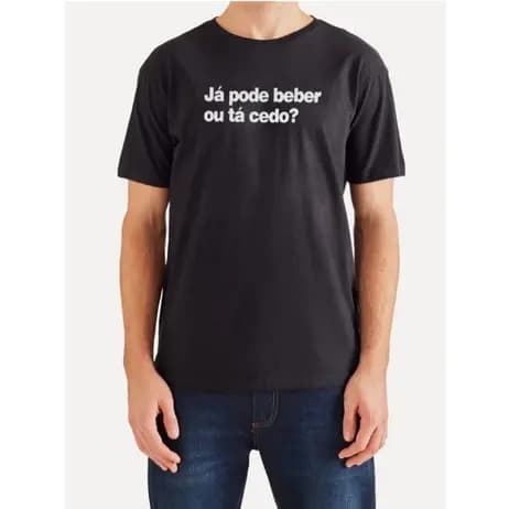Camisetas de frase JA PODE BEBER OU TA CEDO preto branco manga curta fio 30.1 penteado masculino100% Algodão