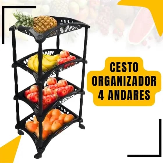 Fruteira Organizador Vertical Com Rodinhas 3 ou 4 Cestos Andares